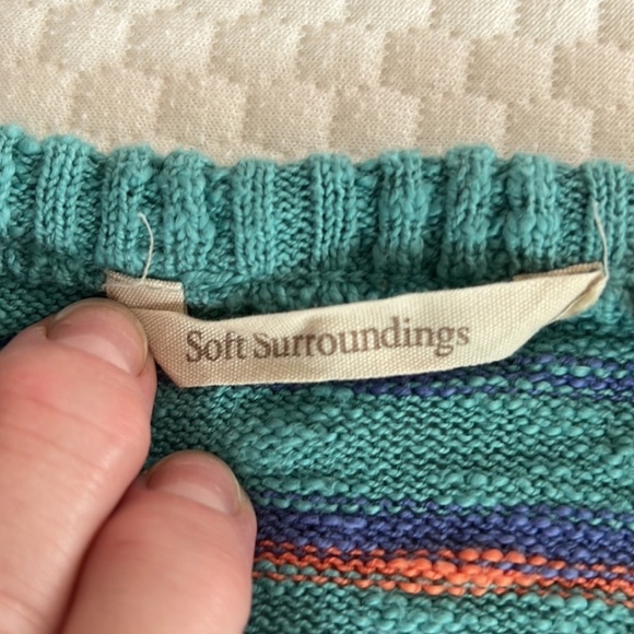SOFT SURROUNDINGS ODYSSEY STRIPE SWEATER SZ MED CROSSED HEM NUBBY COTTON - Picture 6 of 8